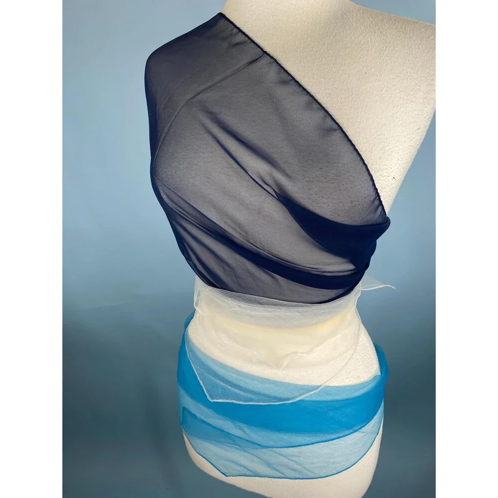 Vintage Set of 3 Vintage Hairstyling Chiffon Nylon Scarves Blues